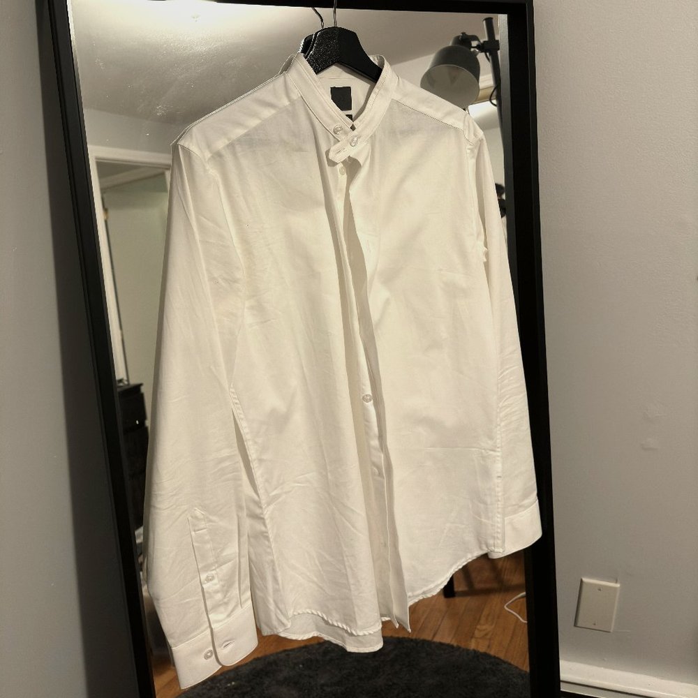 H&M / White Shirt / Mandarin Collar / M / 100% Cotton